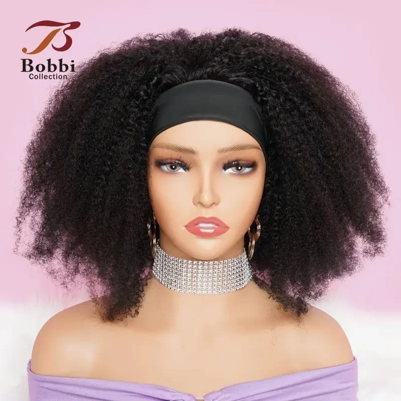 250% Density Headband Wig Afro Kinky Curly 100% Human Hair Wigs for Women No Glue Machine Made Full Wig Ready to Wear Bobbi