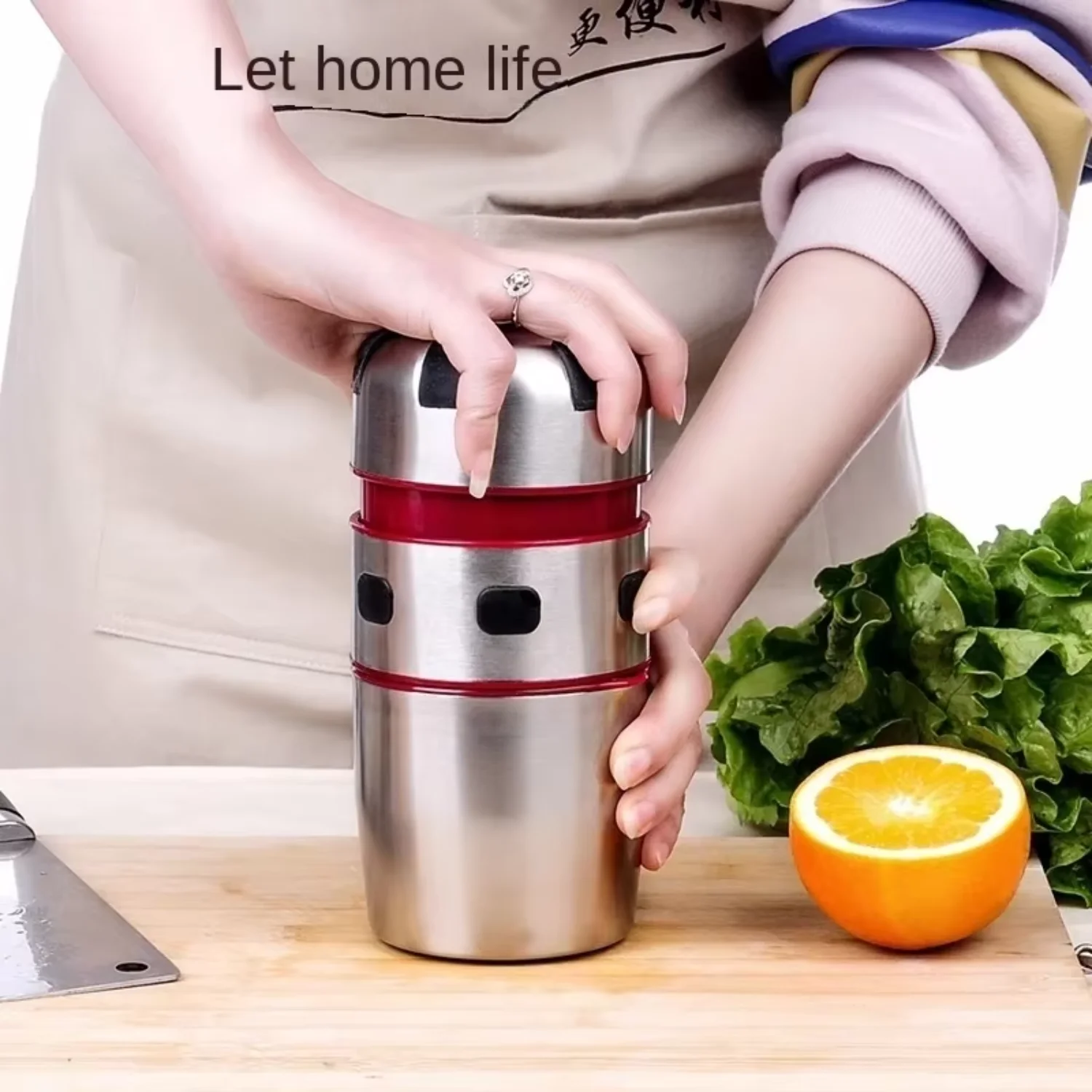 Portable manual orange juicer, stainless steel hand grapefruit squeeze lid rotating juice squeeze, kitchen tool