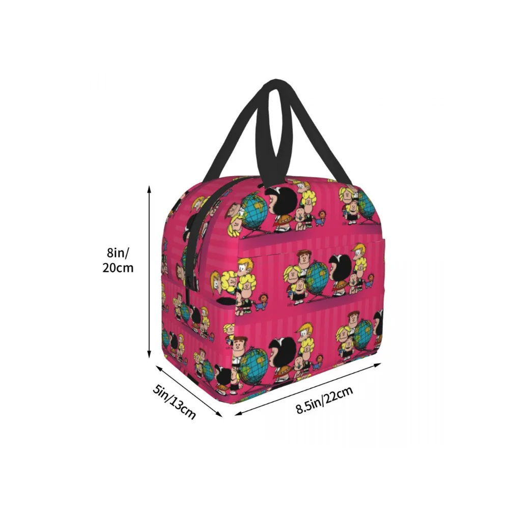 Bolsa de almuerzo con aislamiento de Mafalda divertida para mujeres y niños, Enfriador de cómic reutilizable, caja Bento térmica, bolsas de Picnic para el trabajo, escuela y viaje