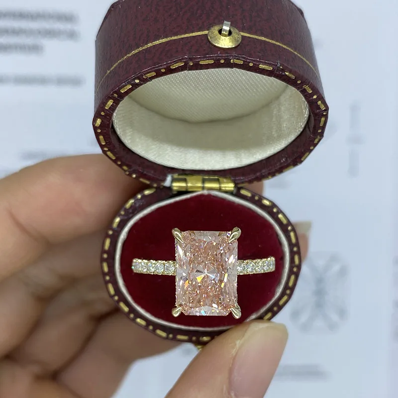 

AEAW 14k Yellow Gold 1CT-5CT Pink Color Radiant Cut CVD HPHT Lab Grown Diamond Engagement Ring IGI Certificate