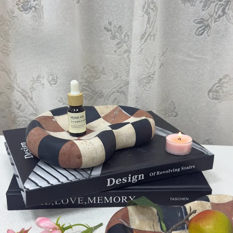 Luxury Natural Marble Mosaic Jewelry Tray Ins Style Desktop Storage Organizer Home Decor