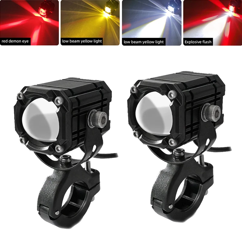 LED Spotlights For Motorcycle Auxiliary Headlights Driving Light Universal Dual Color Flashing For SUV Off-road Electric Car