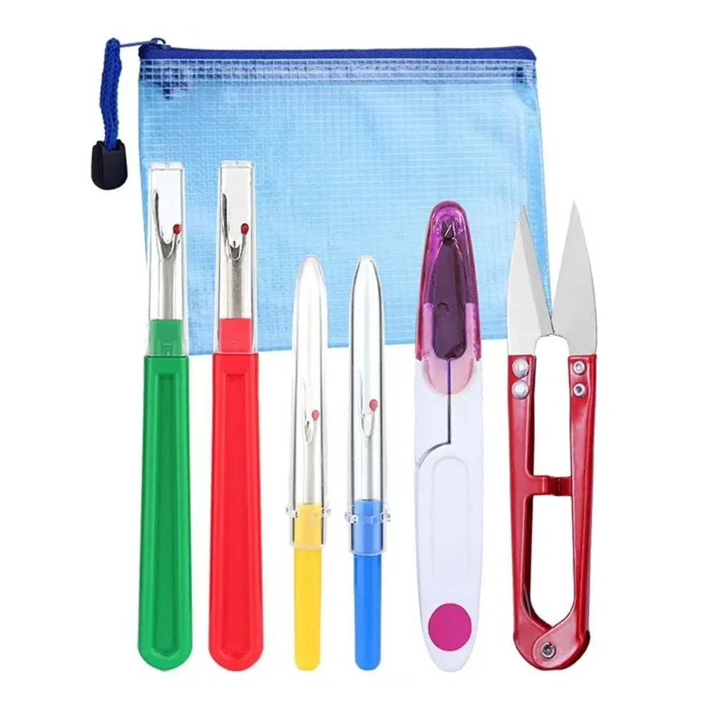 6pcs Manual Sewing Cross Stitch Tool, Colored Plastic Handle, Sharp Thread Remover, Buttonhole Knife, Thread Remover Set