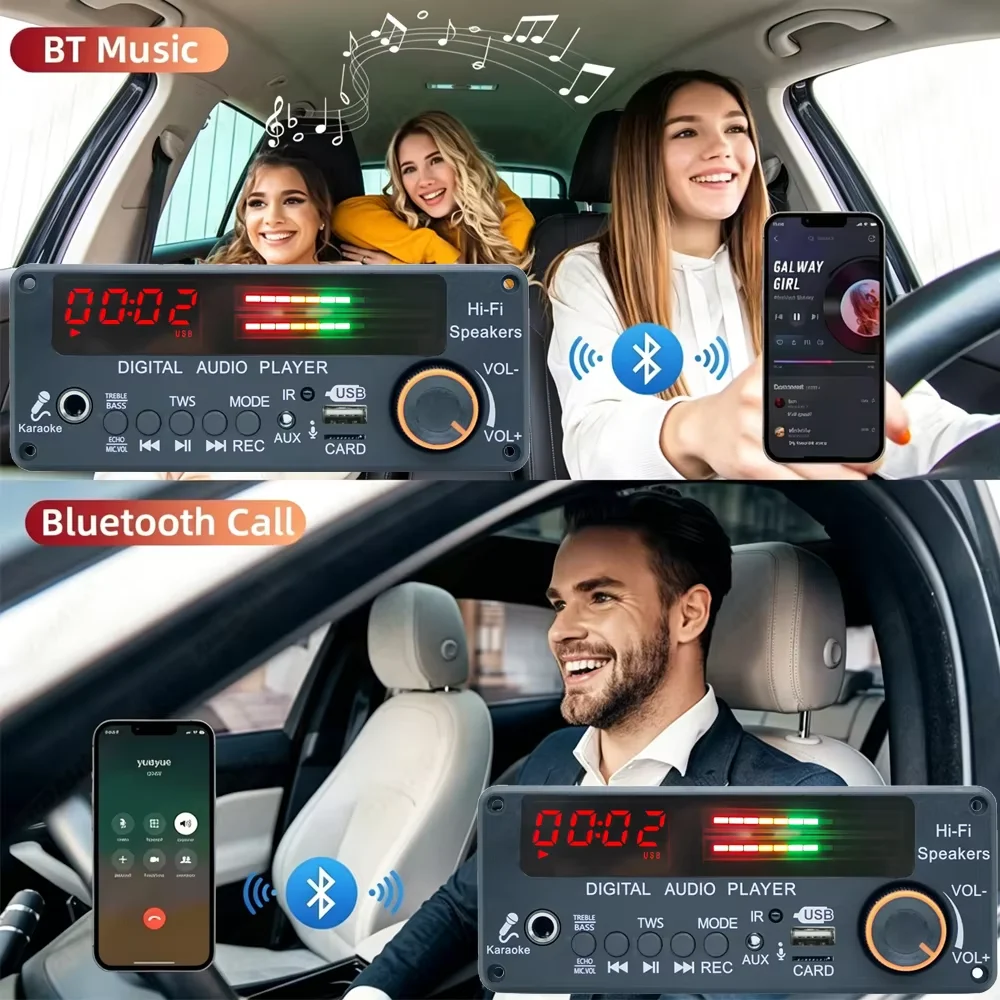 KEBIDUMEI Bluetooth 5.3 DIY MP3 WAV Decoder Board DC 12V Wireless Car USB MP3 Player TF Card Slot USB FM Radio with 6.5MM Mic
