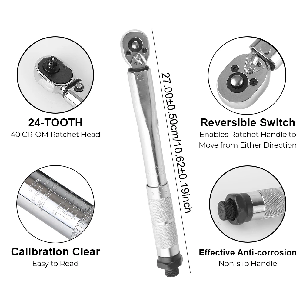 Spanner Hand Tool Adjustable Torque Wrench 5-25N.m Micrometer For Car Bicycle Motorbike Use 1/4'' Drive