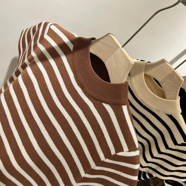 2026 Rollkragenpullover Gestreifter Pullover Slim Fit Oberteil Damen Frühling und Herbst Kurzarm Unterziehpullover – Detail 9