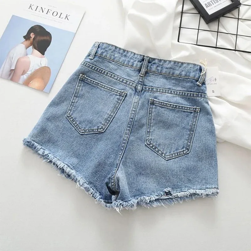 Denim Shorts for Women, Monochromatic, Casual Short Pants for Girls, Beach Style, Female Jean Pants