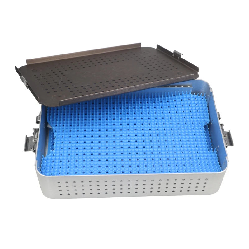 Aluminium Alloy Disinfection Tray Case Autoclavable Sterilization Tray Box with Silicone Mat Autoclavable Instrument