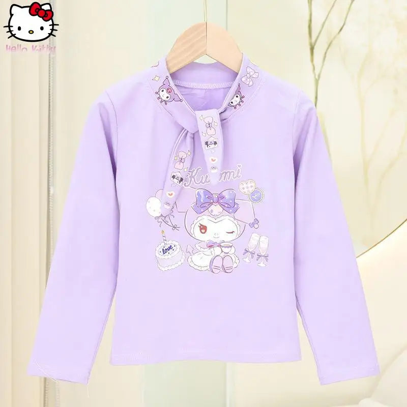 

Hello Kitty Autumn New Sanrio Girl Melody Cotton Long Sleeve Tops Kuromi Children's Fashion Cinnamoroll Skin Friendly T-Shirt