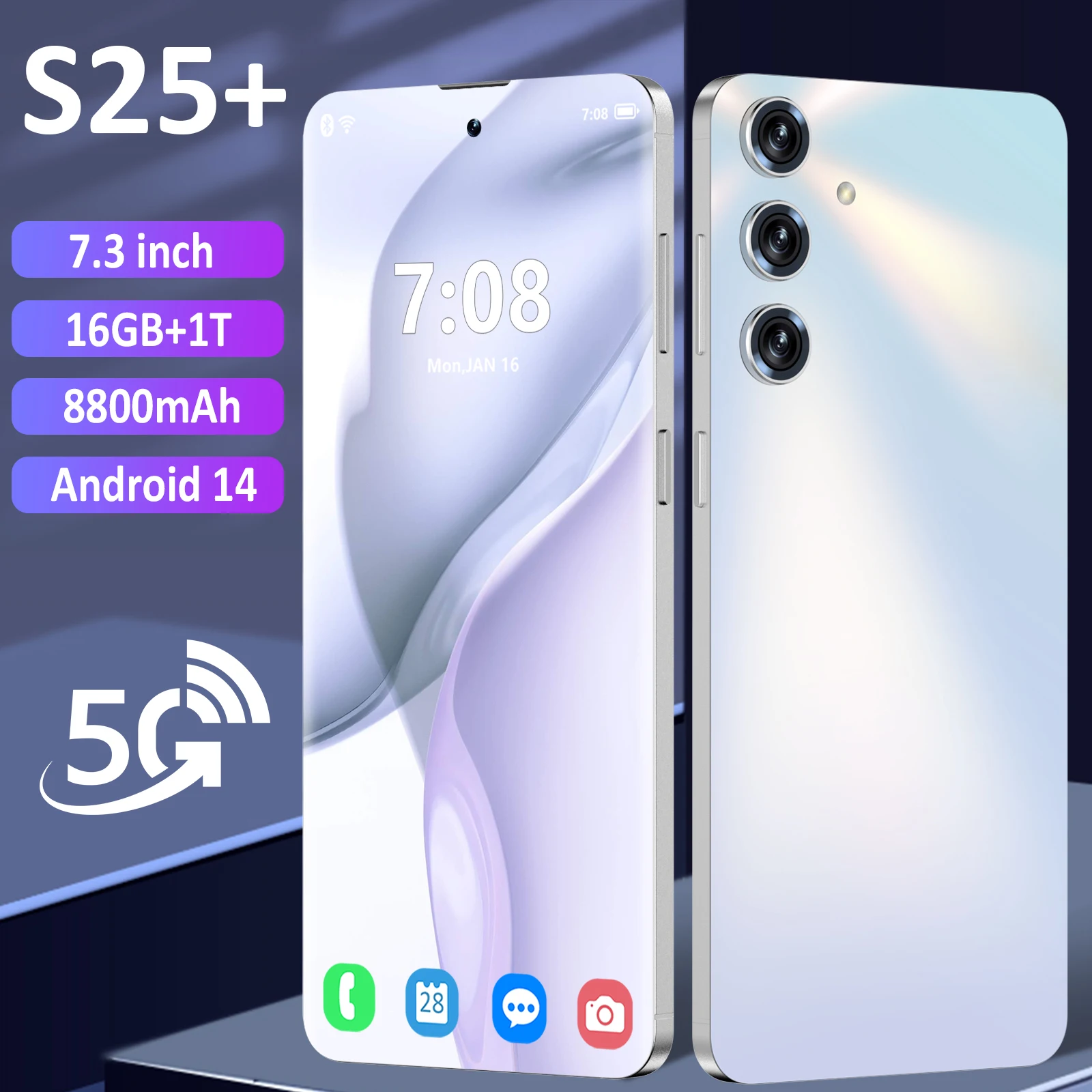 

New Smartphone 5G S25+ 7.3-inch Android Qualcomm8 Gen 2 Cellphones 10core Dual SIM Phone Unlocking Celulares Mobile Phones