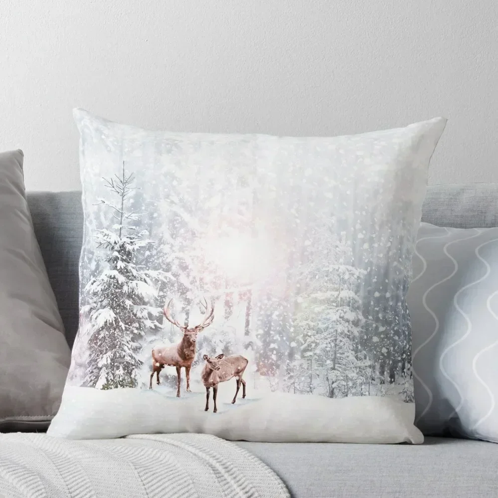 

Winter wonderland - Christmas Deer Stag Snow Trees Throw Pillow Cushions Home Decor christmas supplies pillow