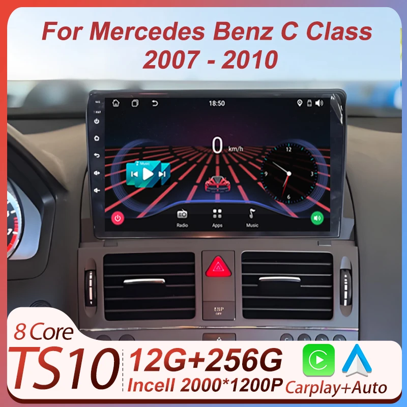 

Car Stereo Android Auto For Mercedes Benz C Class W204 S204 2007 - 2010 GPS Navigation Carplay Touch Screen Autoradio 8 Core DSP