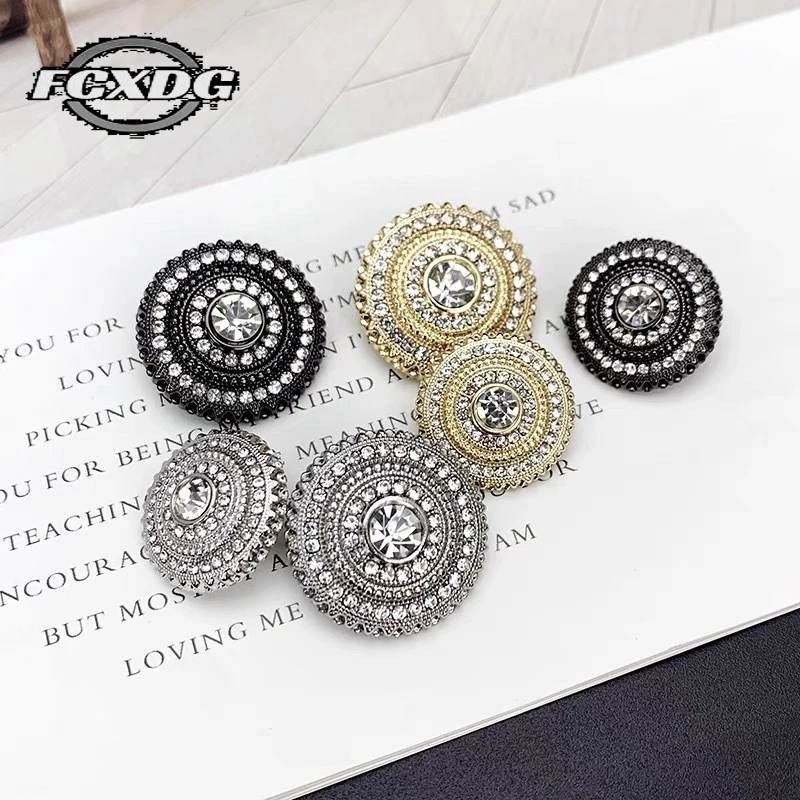 10pcs/lot Fashion Clothing Buttons with Rhinestone Women\'s Jacket Decoration Accessories Black&Golden&Silver Metal Shank Buttons