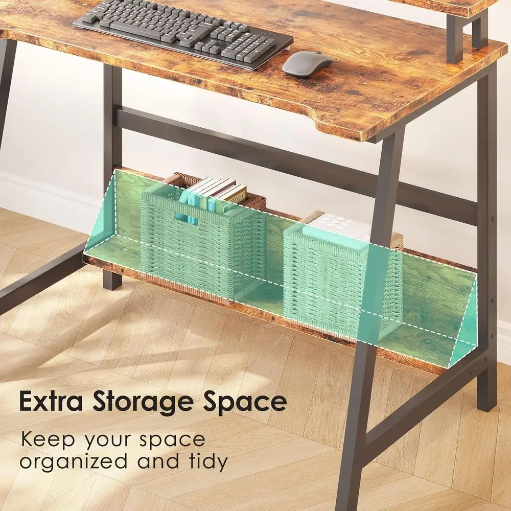 مكتب مدمج 31.5 مع مساحة تخزين للمكتب المنزلي والدراسة وغرفة النوم - بني