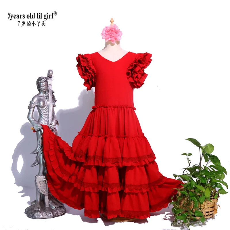 Abito da ballo spagnolo Flamenco Set per bambini gonna + sciarpa Pratica gonna da donna GB01