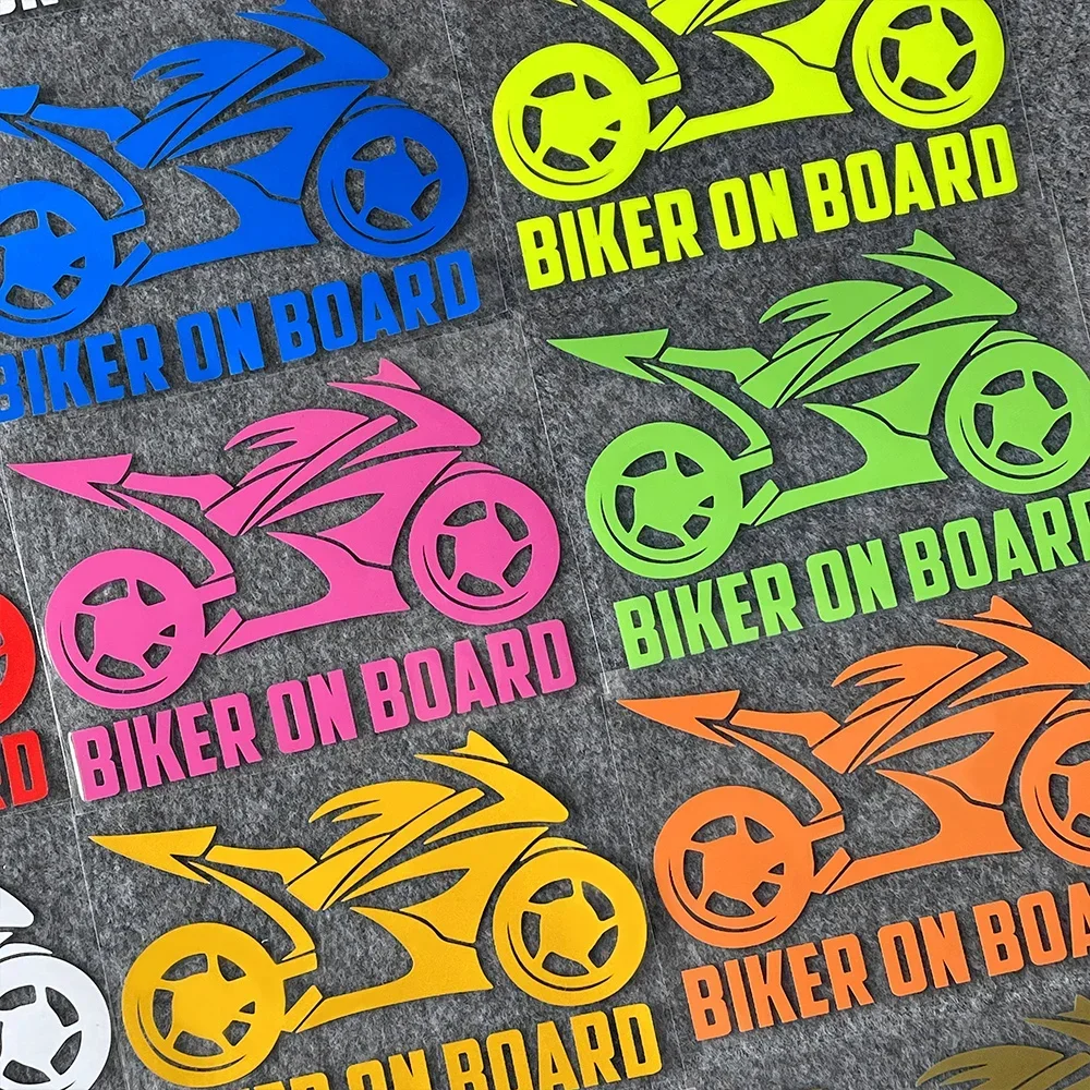 "Biker on Board" Adesivi decorativi riflettenti per auto Decor Moto Moto Scooter Auto Body Window Parabrezza Decal Accessori