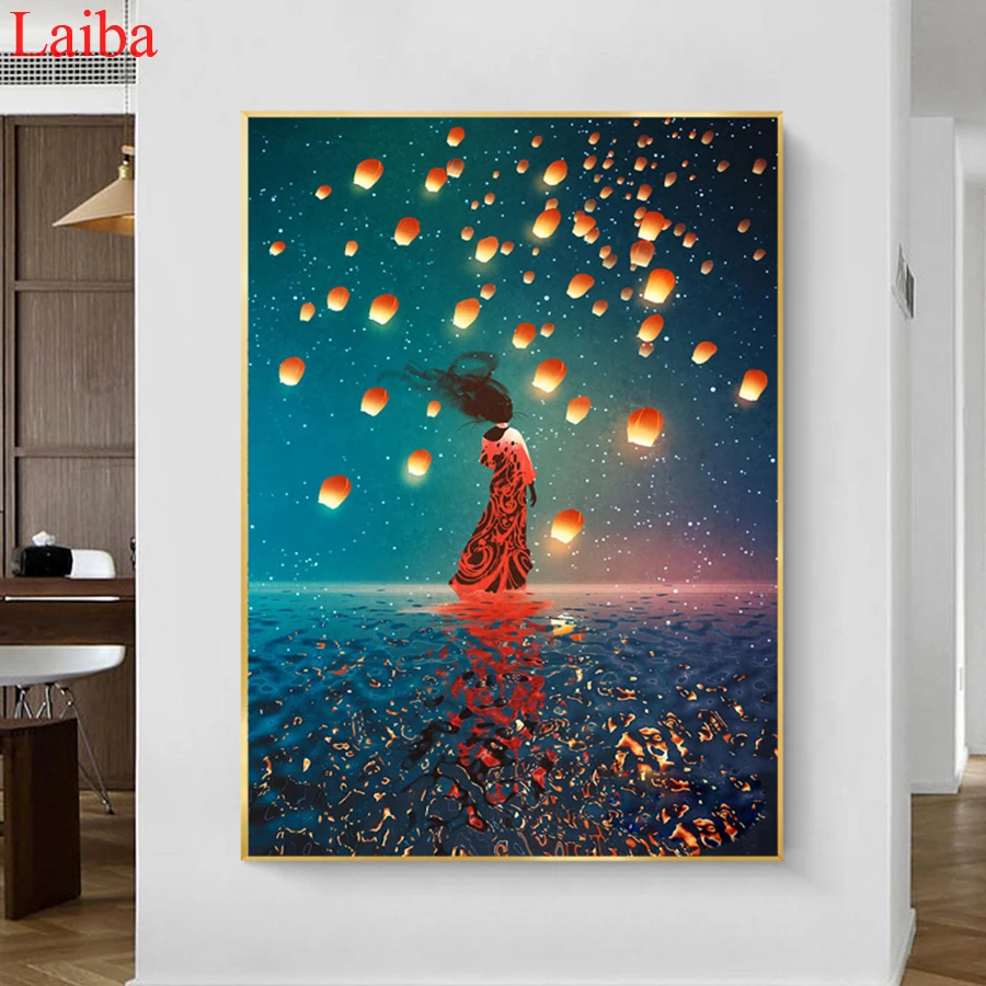 5D DIY Diamond Painting Abstract art lantern, floating girl cross stitch full square/round diamond mosaic embroidery