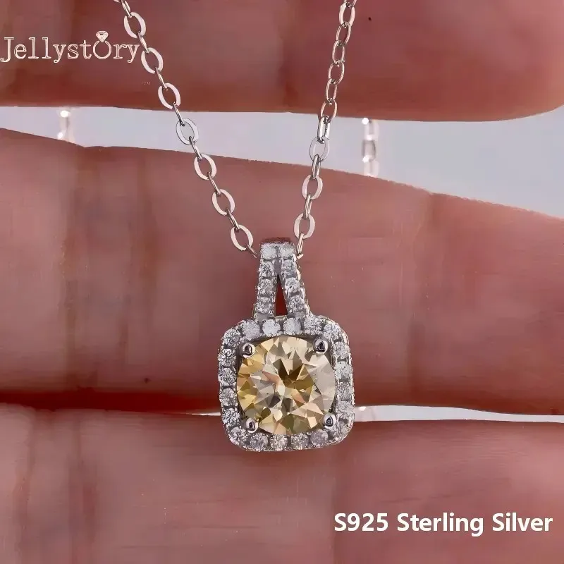 JellyStory Real 1ct D Color Moissanite Bridal Pendant Necklace 100% 925 Sterling Silver Sparkling Engagement Party Fine Jewelry