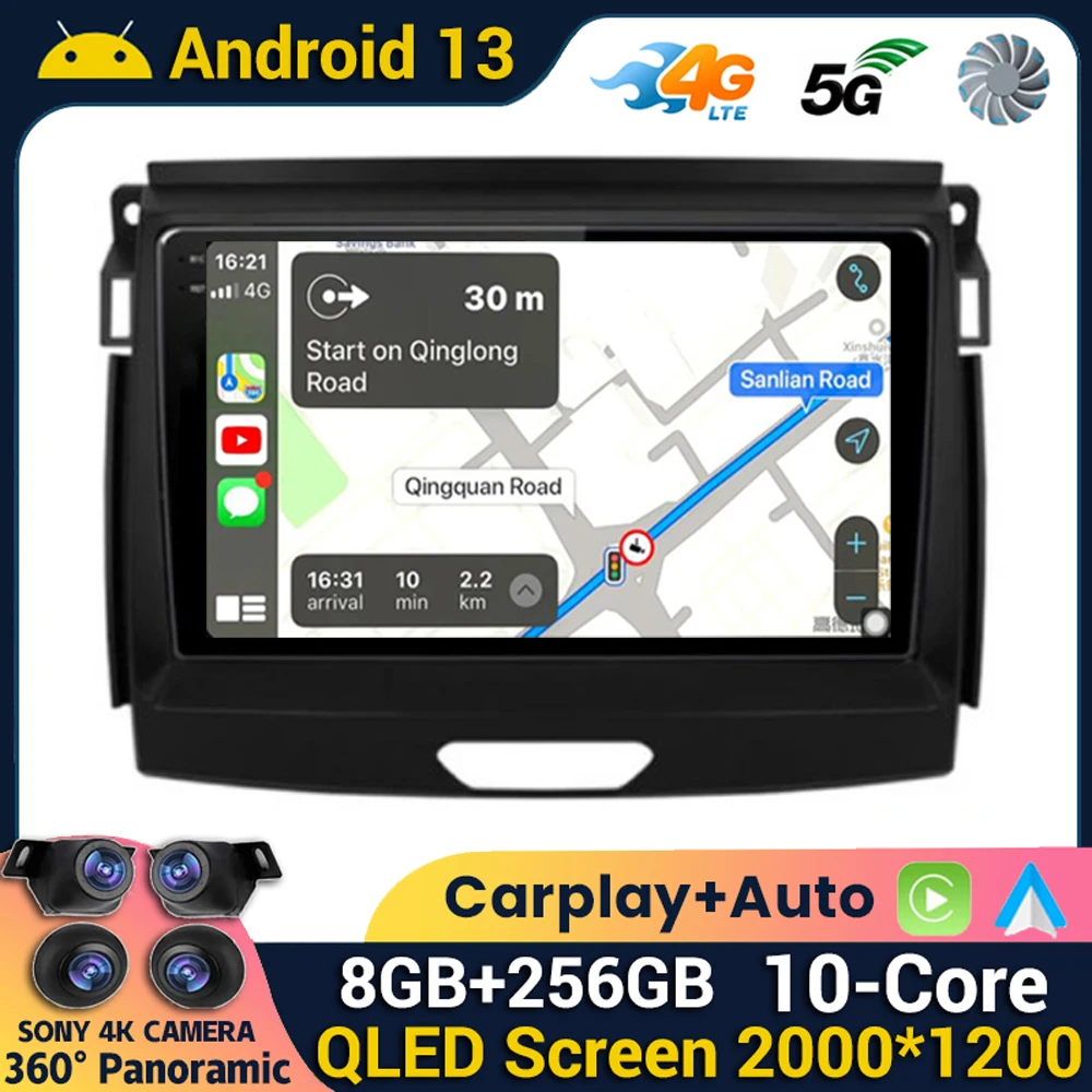 

Android 13 Carplay Auto WIFI+4G Car Radio For Ford Ranger 2015 2016 2017 2018 2019 2020 GPS Multimedia Player Stereo Autoradio