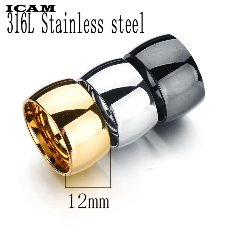 ICAM 12mm No fading 24k Classic Engage Wedding rings 1.2CM Yellow Gold Ring filled 316L Titanium steel rings for men and women