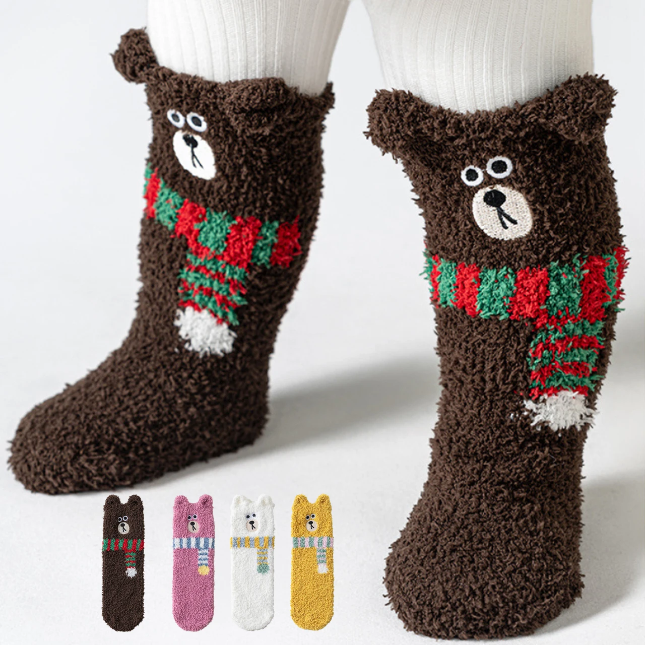 Coral Fleece Knee Length Warm Stockings for Baby Warm Footwear Cute Cartoon Toddler Calf Socks Thick Plush Sock 0-3Year Children