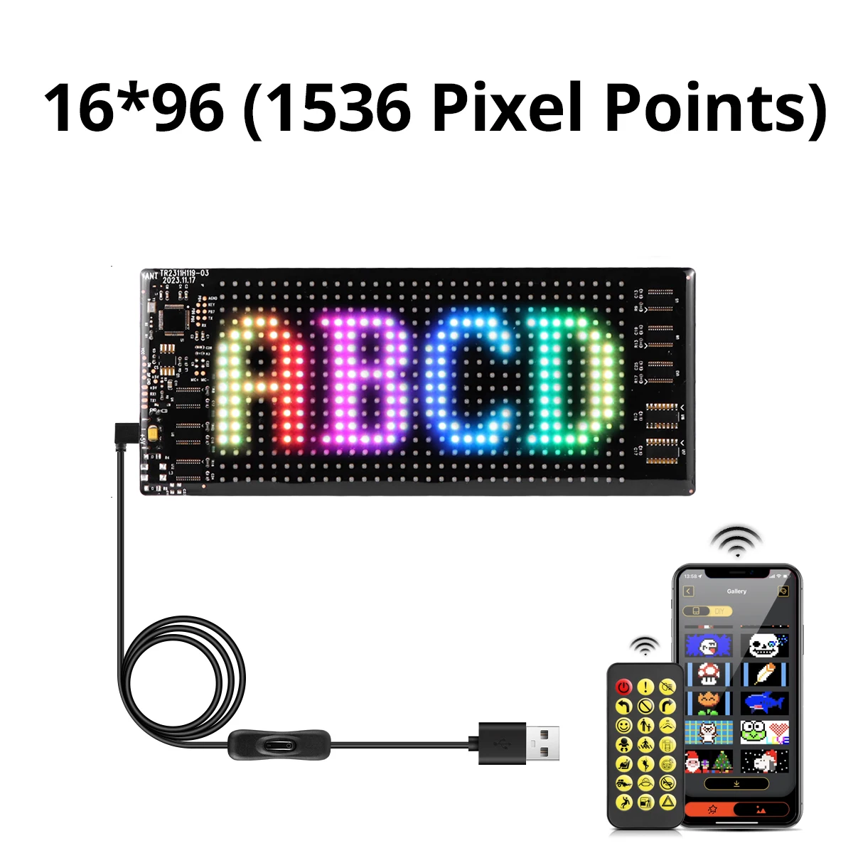 DC 5V Dimmable LED Matrix Pixel Scrolling Screen Advertising Lights Signs DIY Text, Patterns, Animations Bluetooth APP Control