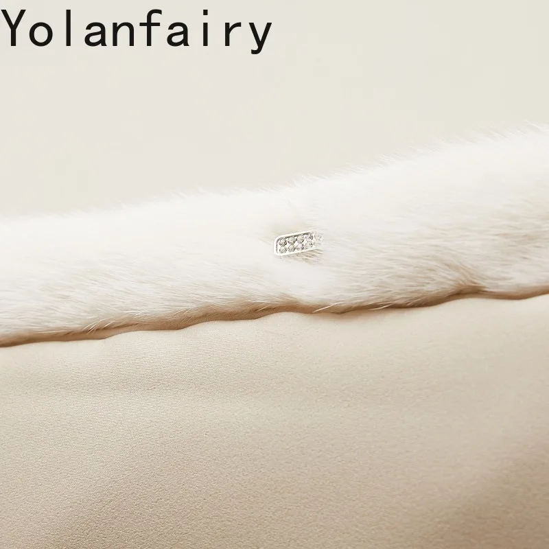 معطف فرو طبيعي للنساء من YOLANFAIRY لفصلي الخريف والشتاء، جاكيت من فرو المنك الأصلي بياقة عالية، معاطف فرو حقيقي للسيدات