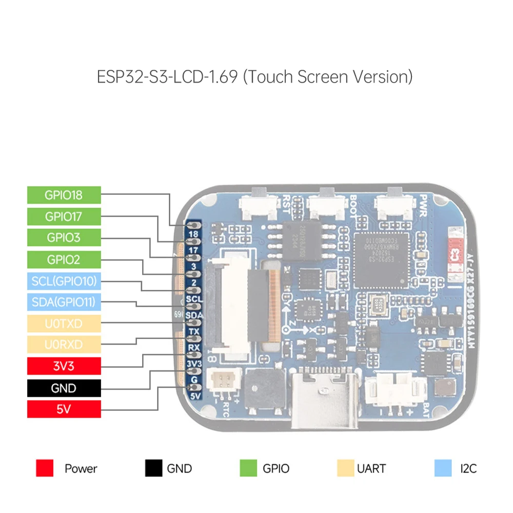ESP32-S3 1,69-Zoll-IPS-Touch-LCD-Display-Entwicklungsboard 240×280 ST7789V2 SPI-Displaymodul 6-Achsen-Sensor Elektronik-Kit – Detail 13