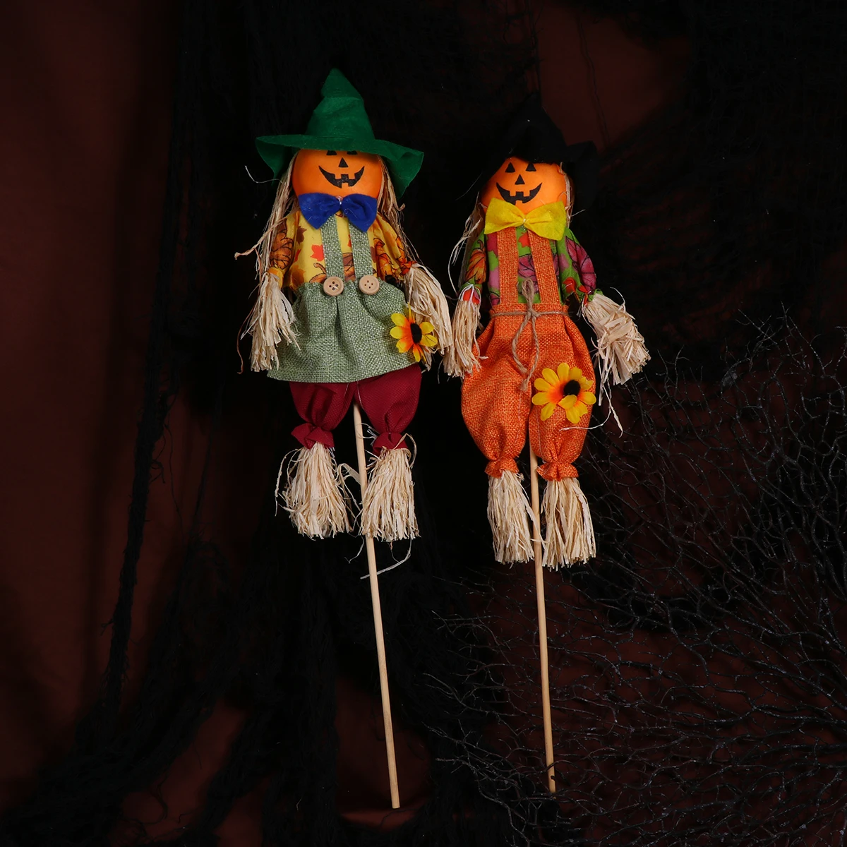 

2 PCS Scarecrow Decoration Prop Supplies Home Baby Halloween Ornaments Wooden Straw Swing Stylish