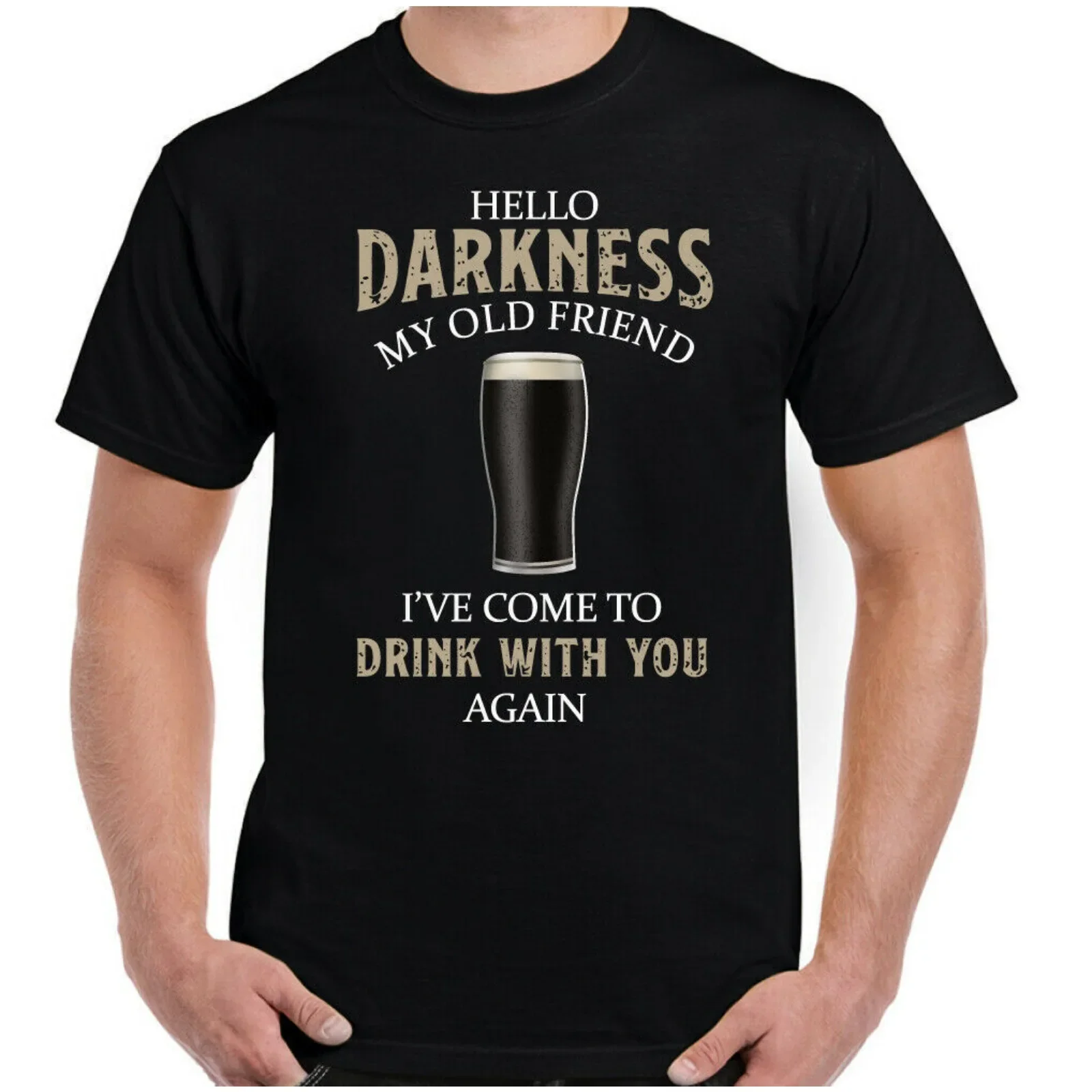 Beer Alcohol Drunk BBQ Tee Tops GUINESS Fans T-SHIRT Unisex Hello Darkness My Old Friend Printed Tops Summer Casual Soft Tees