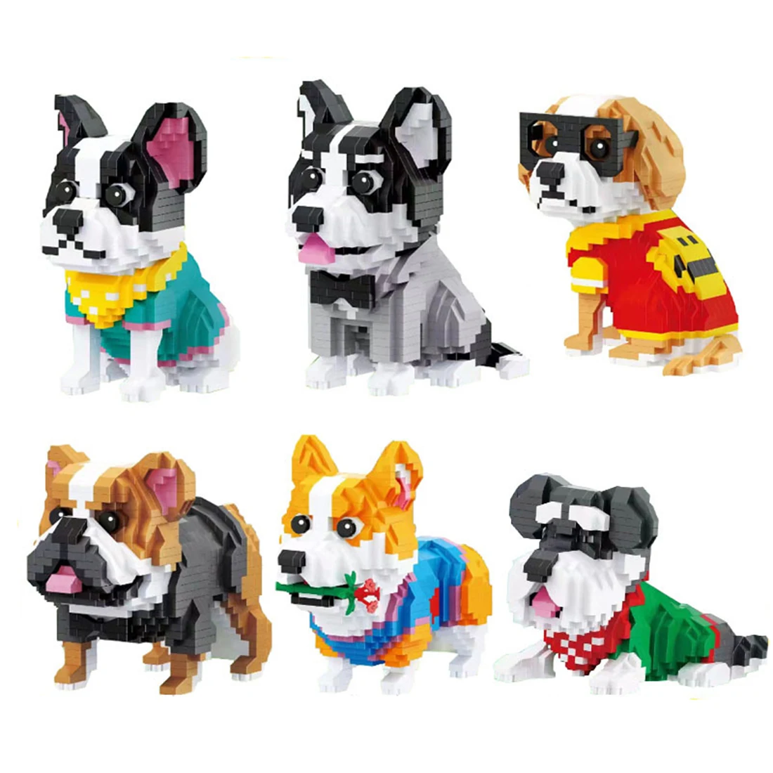 

Pets Dog Series Micro Building Blocks Husky Bulldog Dog Model Schnauzer Labrador Retriever Mini Brick Figure Toys For Kids Gift