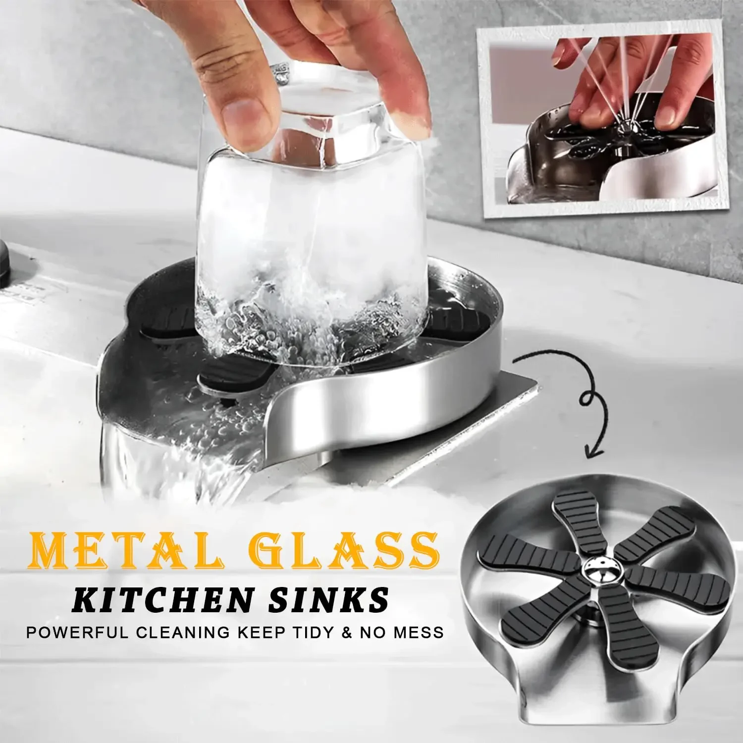 Glass Rinser, Kitchen Sink Bottle Washer, Cup Cleaner, Bar Kitchen Sink Accessories, Made of Stainless Steel, Can Be Used in Res