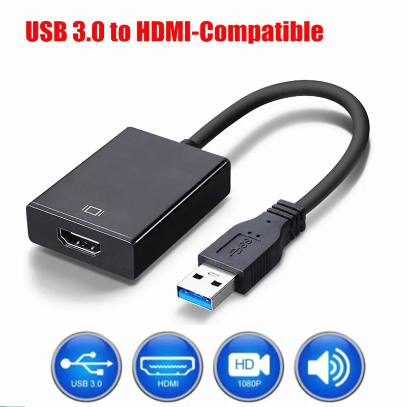 

50pcs USB 3.0 to HDMI-compatible Audio Video Adapter Converter Cable 1080P 60HZ HD High Speed 5 Gbps For Windows 7/8/10 PC