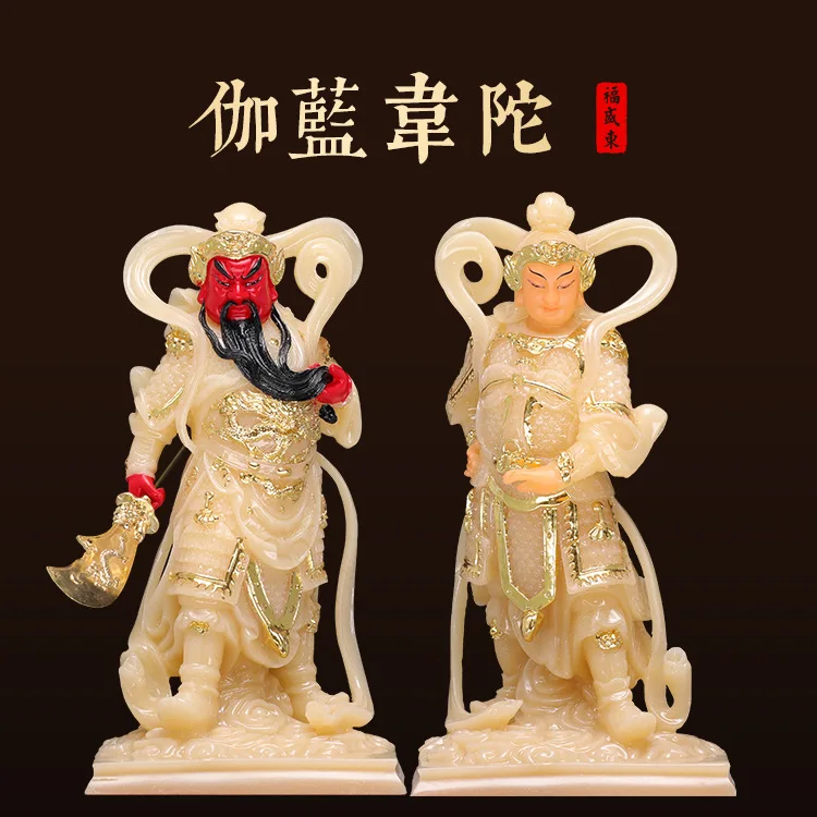 Garan Veda Bodhisattva Dharma Protector Boeddha Standbeeld Guan Yu Guan Gong Wit Marmer Jade God Home Decor Deur-God beeldje