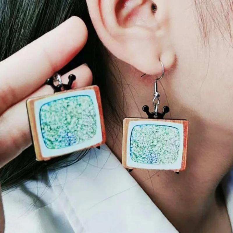 Retro Design 90s TV Acrylic Hook Earrings Funny Colorful Printed Square TV Eardrop Creative Handmade Jewelry Gift for Her