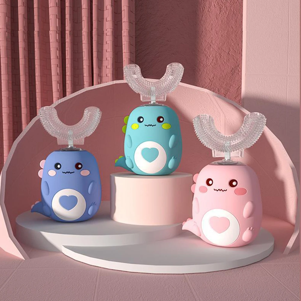Kids U-Shaped Toothbrush Soft Silicone Brush Head 360° Oral Teeth Cleaning Cartoon Electric Toothbrush for Children Daily Use