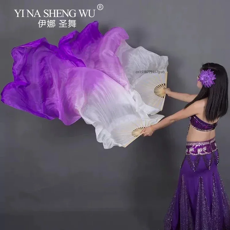 Ventagli in Seta 100% Naturale per Danza del Ventre, 1 Pezzo per Mano Destra, Accessori per Danza del Ventre, 180x90cm, Fatti a Mano, 1 Paio di Lunghi Ventagli in Seta per Danza