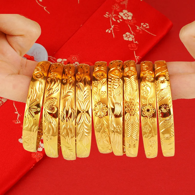 Premium 24K Goldfish Push and Zipper Women AU999 Real Gold Fashion Temperament Star Dragon and Phoenix Bracelet