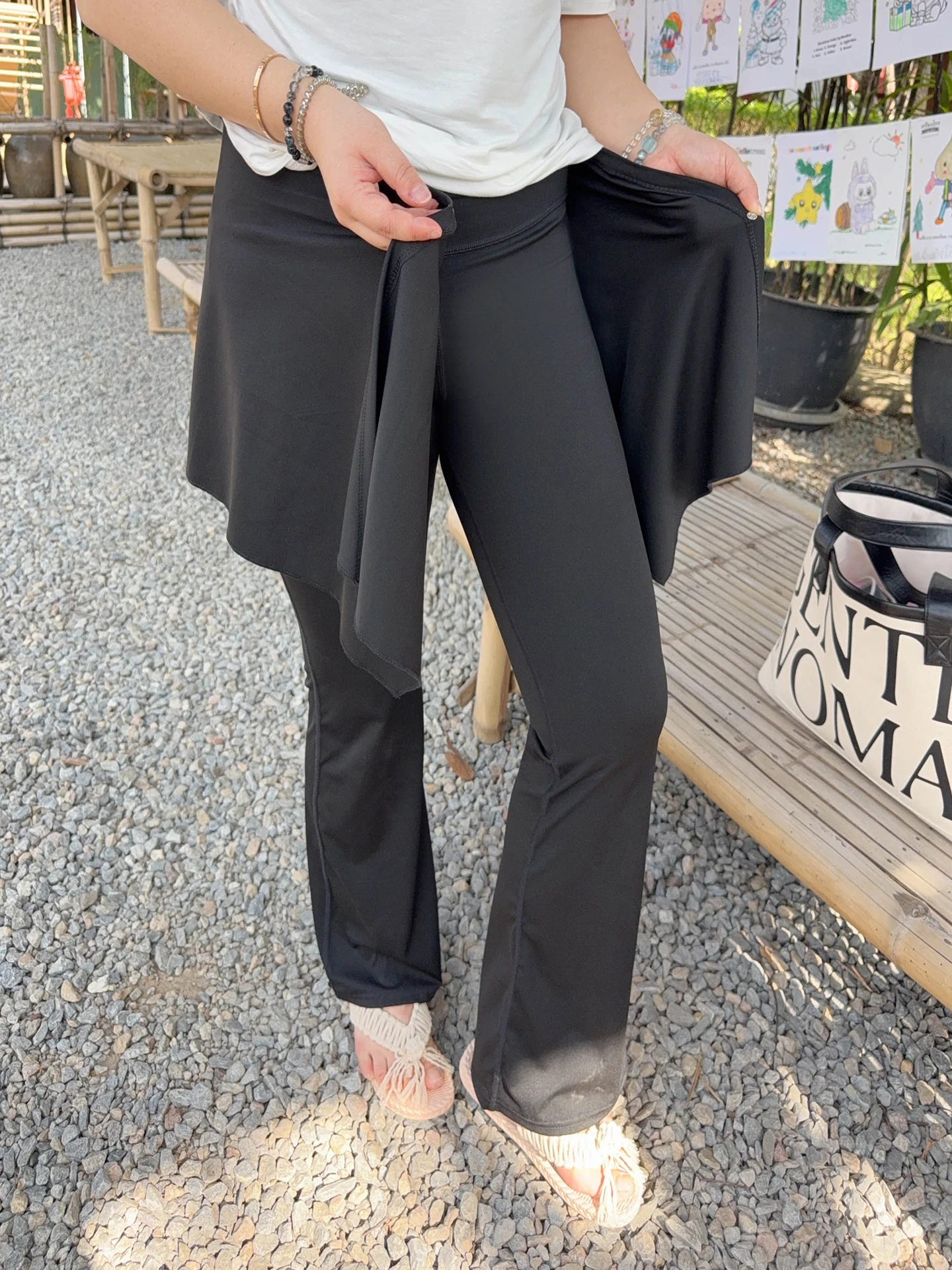 

Брюки для йоги Vogana с высокой талией, больших размеров, скрывающие живот, с расклешенными штанинами, повседневные, для похудения, с эффектом обнаженной кожи, комплект из двух предметов