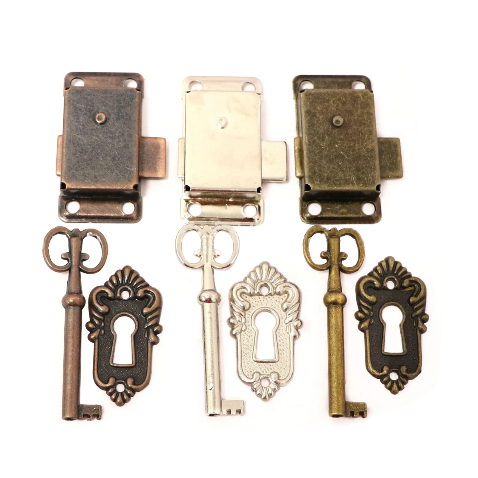 Iron Alloy Vintage Furniture Cabinet Cupboard Door Lock Set with Key Antique Drawer Wardrobe Lock Decorative