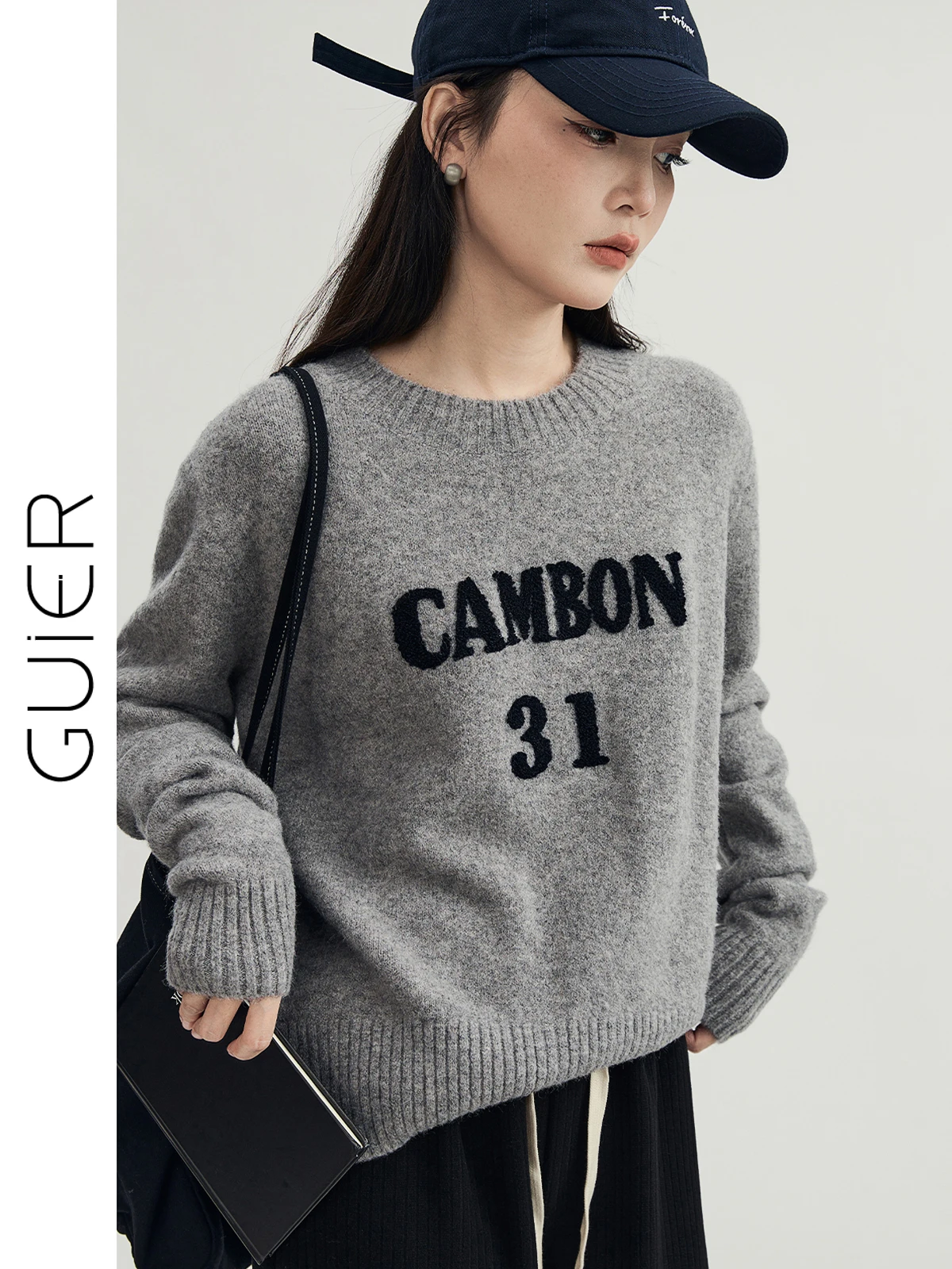 

Guier Embroidered Knitted Sweater Women's Spring 2025 New Loose round Ne High-End Feeling Top Small Size Friendly Faion