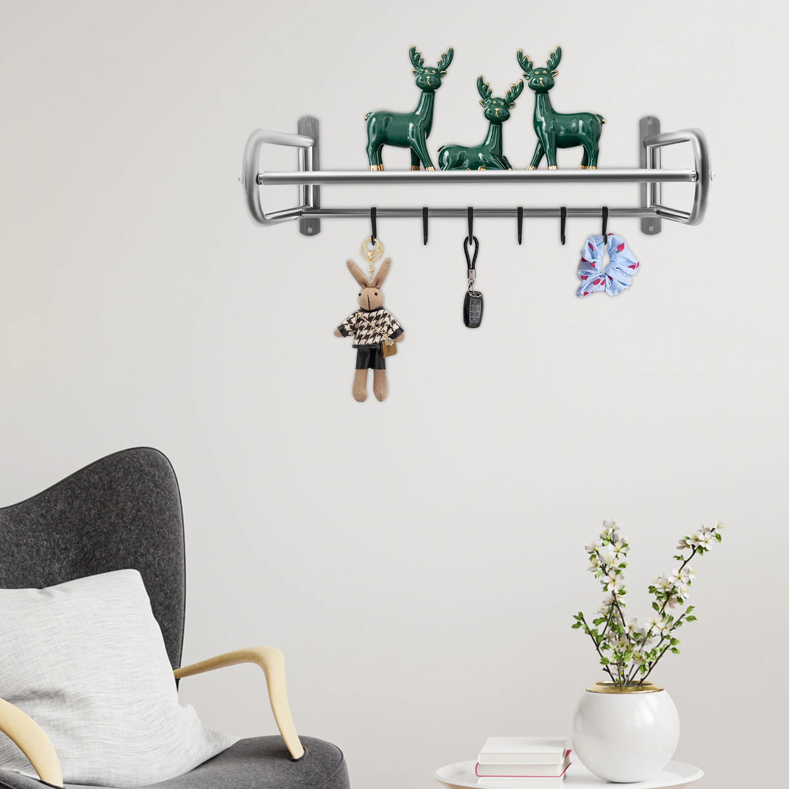 

2-Tier Silver Adjustable Wall-Mounted Stainless Steel Microwave Stand for Kitchen and Bathroom, Modern Design for Space Saving