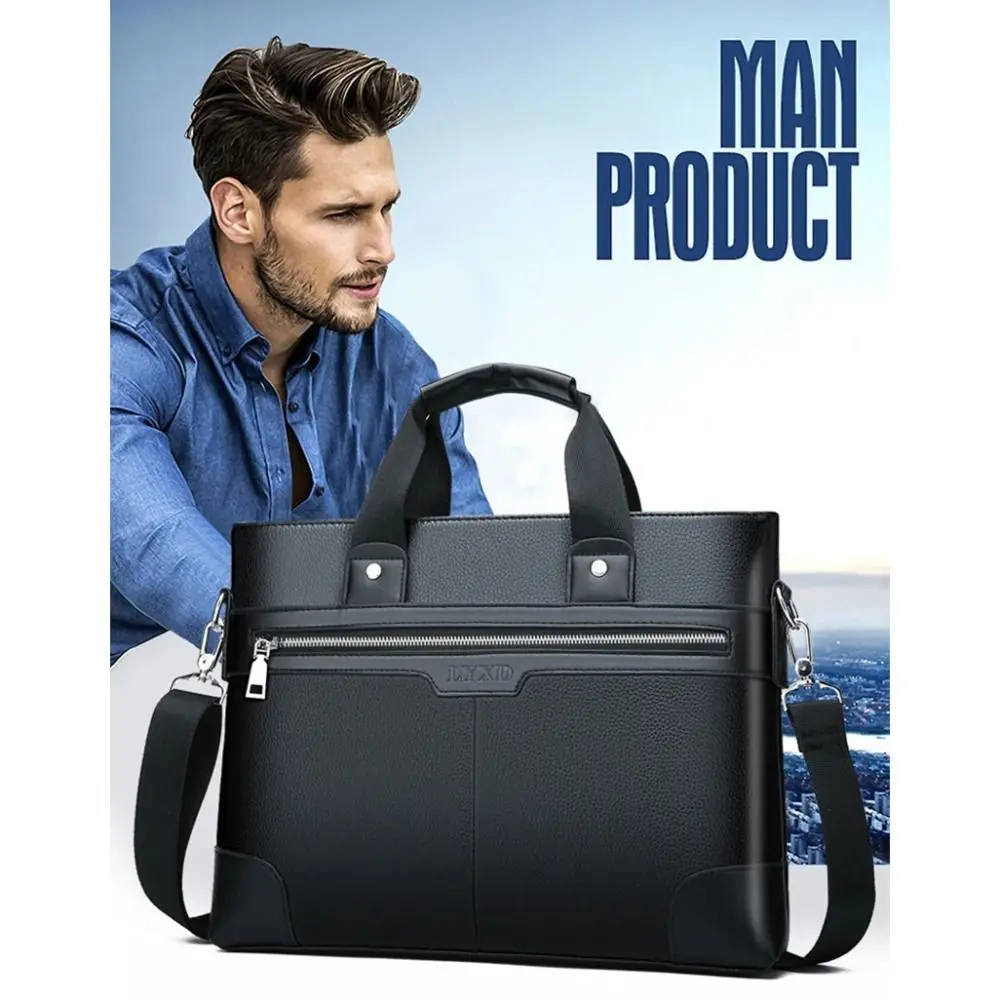 Large Capacity PU Leather Briefcase Paper Organizer Zipper Closure Business Documents Bag Oxford Cloth Multifunctional