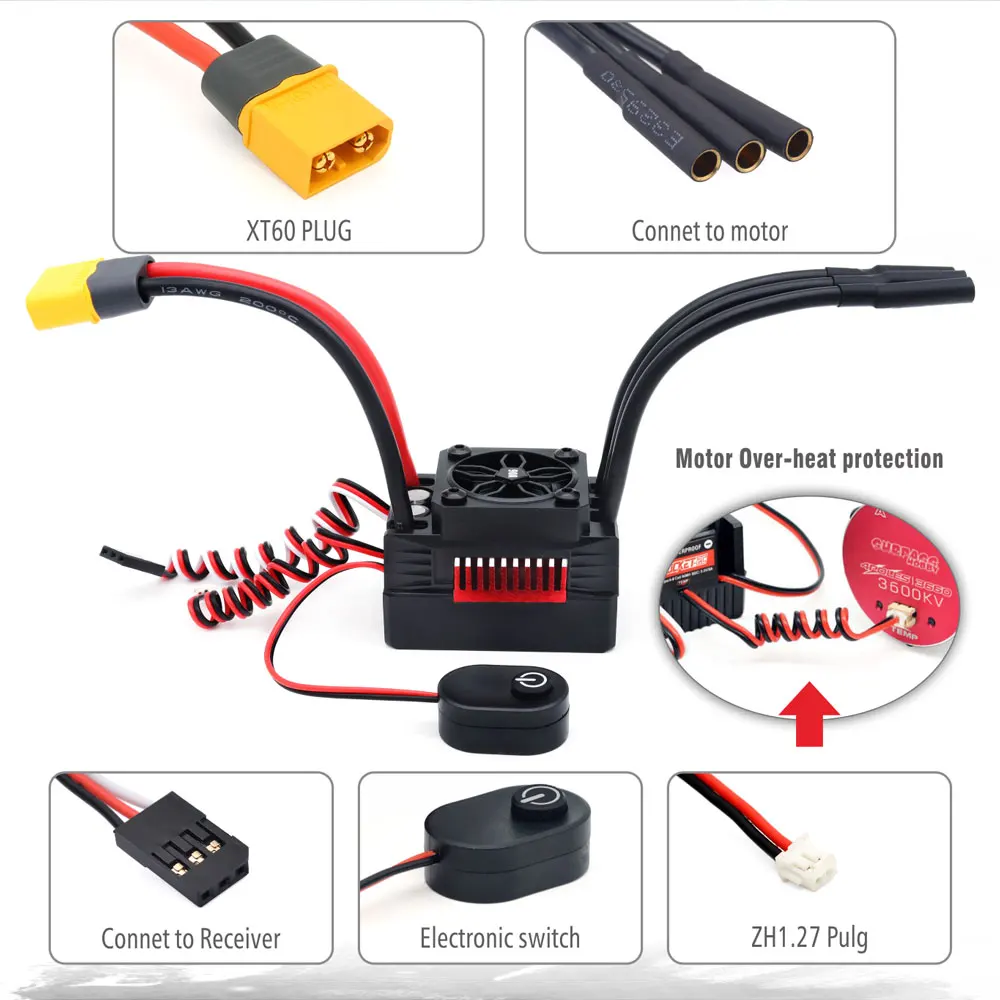 RC ESC Rocket V2 Brushless 50A 60A 90A 110A 130A 160A ESC Electronic Speed Controller for 1/7 1/8 1/10 RC Car Buggy Truck Parts