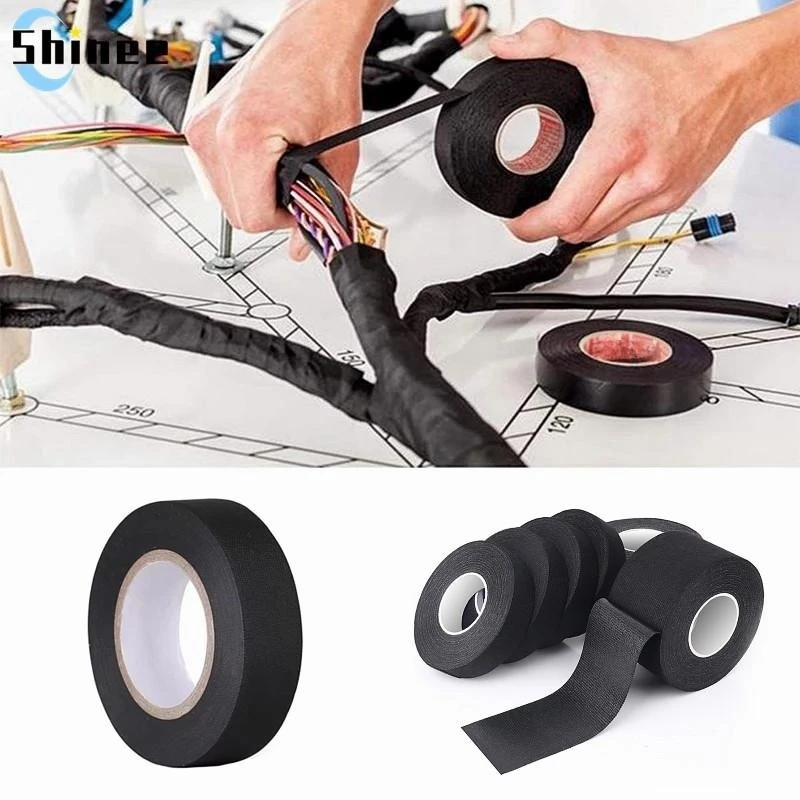 15 Meter Hittebestendig Vlamvertragende Tape Coroplast Adhesive Doek Tape Voor Auto Kabelboom Kabelboom Bescherming