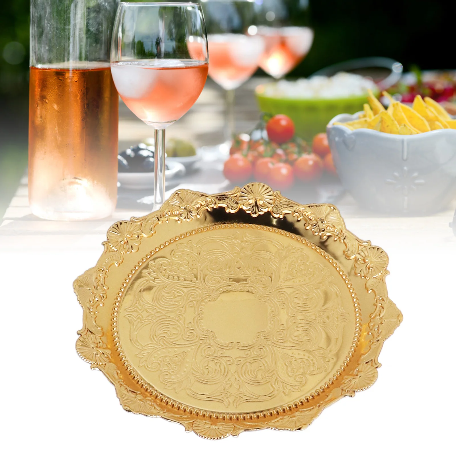 Jewelry Tray Golden Stainless Steel Elegant Shinny Beautiful Round Fruit Plate For Bedroom