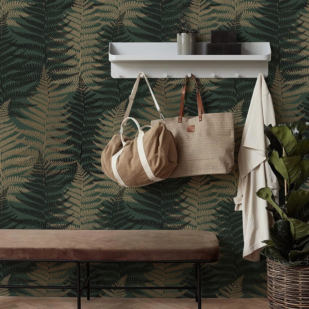 Classic Dark Green Bracken Leaf PVC Wallpaper Retro Waterproof Furniture Contact Paper for Cabinet Peel And Stick Home Decor