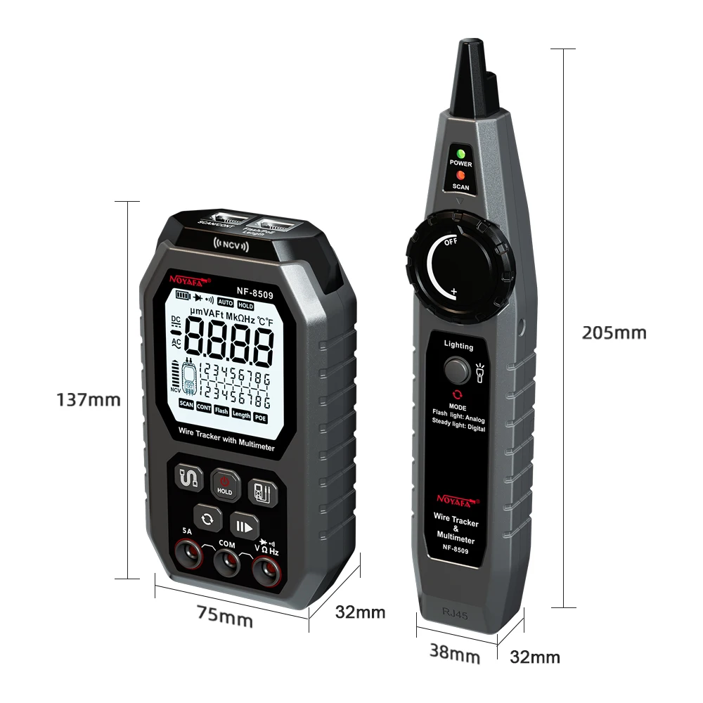 NOYAFA NF-8509 dwa w jednym miernik testujący lince sieciowej do testu POE NCV AC DC LCD Wire Tracke