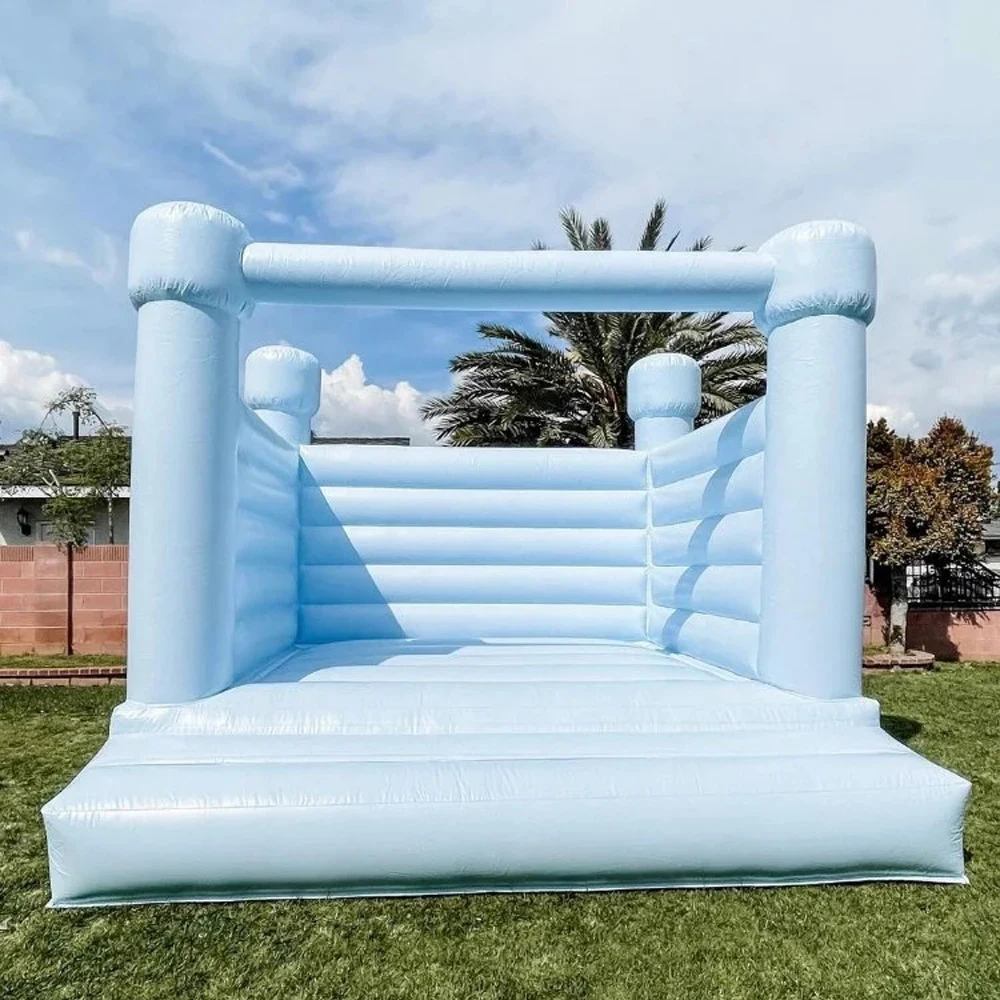 

wholesale Pastel Light Blue Inflatable Bounce House White Wedding Bouncy Castle With Plato PVC Material For Kids Todders Party