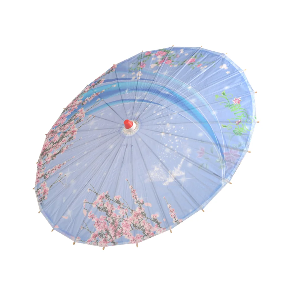 Chinese Style Wooden Handle Umbrella Stage Props Photography Bride Supplies Decorative Lace Umbrella (Sky Blue Umbrella Surface